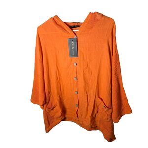 CCK Style Sweatshirt Women's Medium Orange Oversized Button Lagenlook Knit